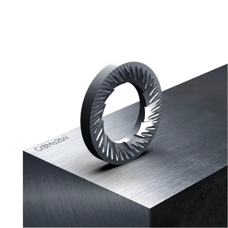 Lebrew Burrs show how hard the matel that is made of Cr8Mo2SiV with a textured design on a reflective surface