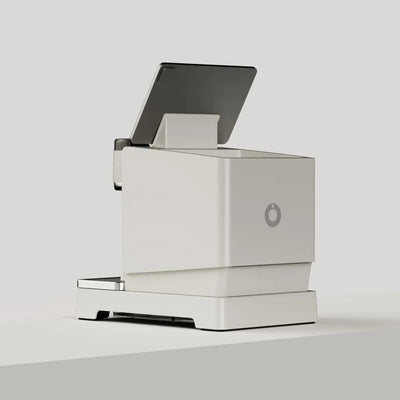 Wendougee LITA BA in white, three-quarter view from the back, shoing the machine from the back and the wendougee logo, and design of the from the back