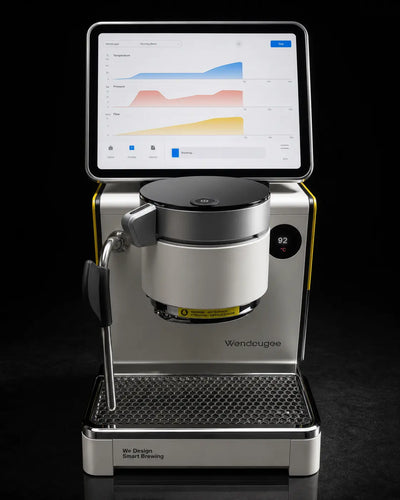 Wendougee LITA SIGMA White coffee machine with a digital display on a black background