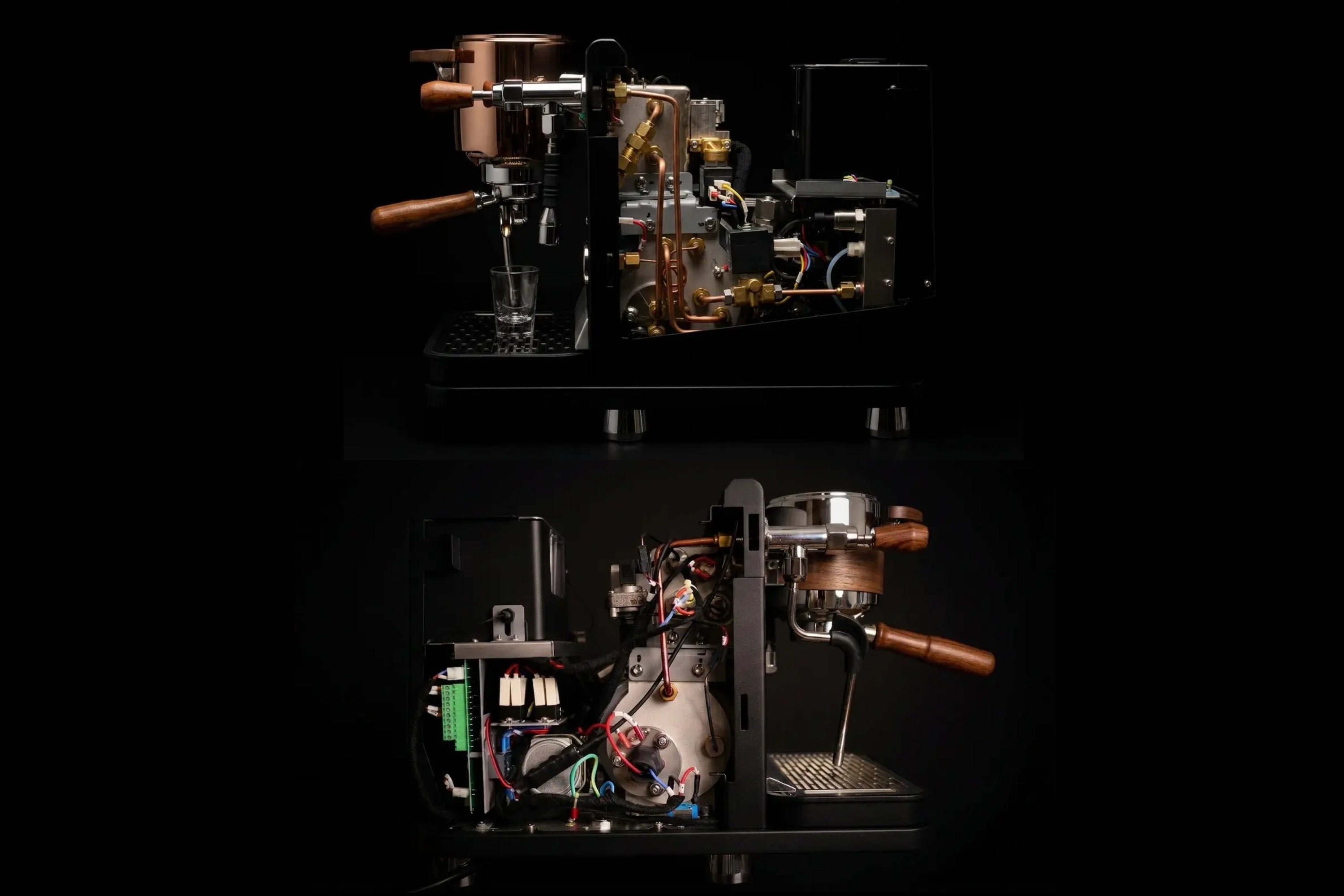 the Wendougee DATA S  robust build quality and the inside of the machine from both sides and a copper pipes and the boilers, and shows that extreme precision of engineering that went into design designing and building the machine vellutto.eu